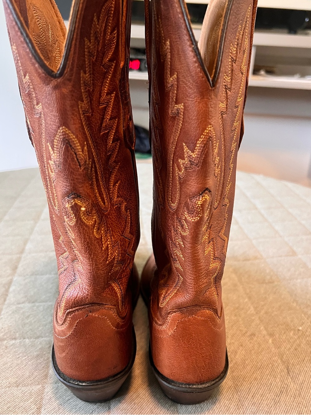 OLD WEST Sz 7.5 Canyon Tan Leather Snip Toe Western Cowgirl Boots Orig $179 - Picture 7 of 9